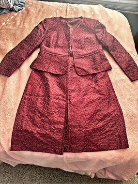 Nipon Boutique Vintage Christmas Holiday Red Floral Jacquard Skirt Suit Set 10